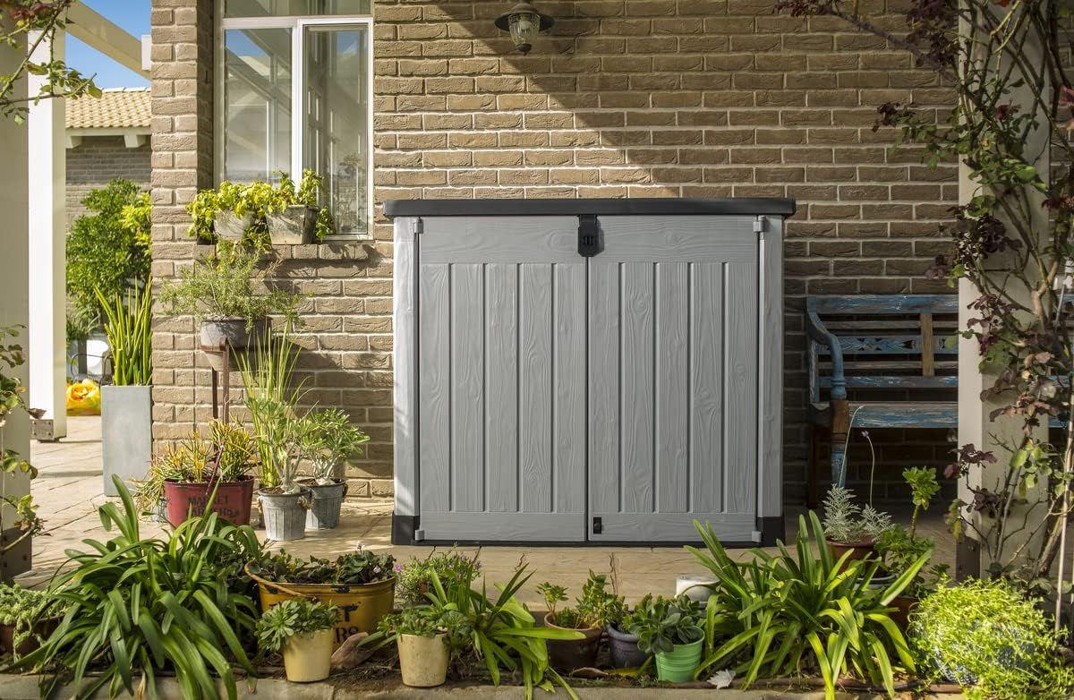 Keter Store-it-out Pro Mülltonnenbox, 145.5x82x123cm, Robuste Abfallbehälter-Lösung, 1200L, Wetterfest, Grau/Schwarz, UV-beständiges Polypropylen, Abschließbar