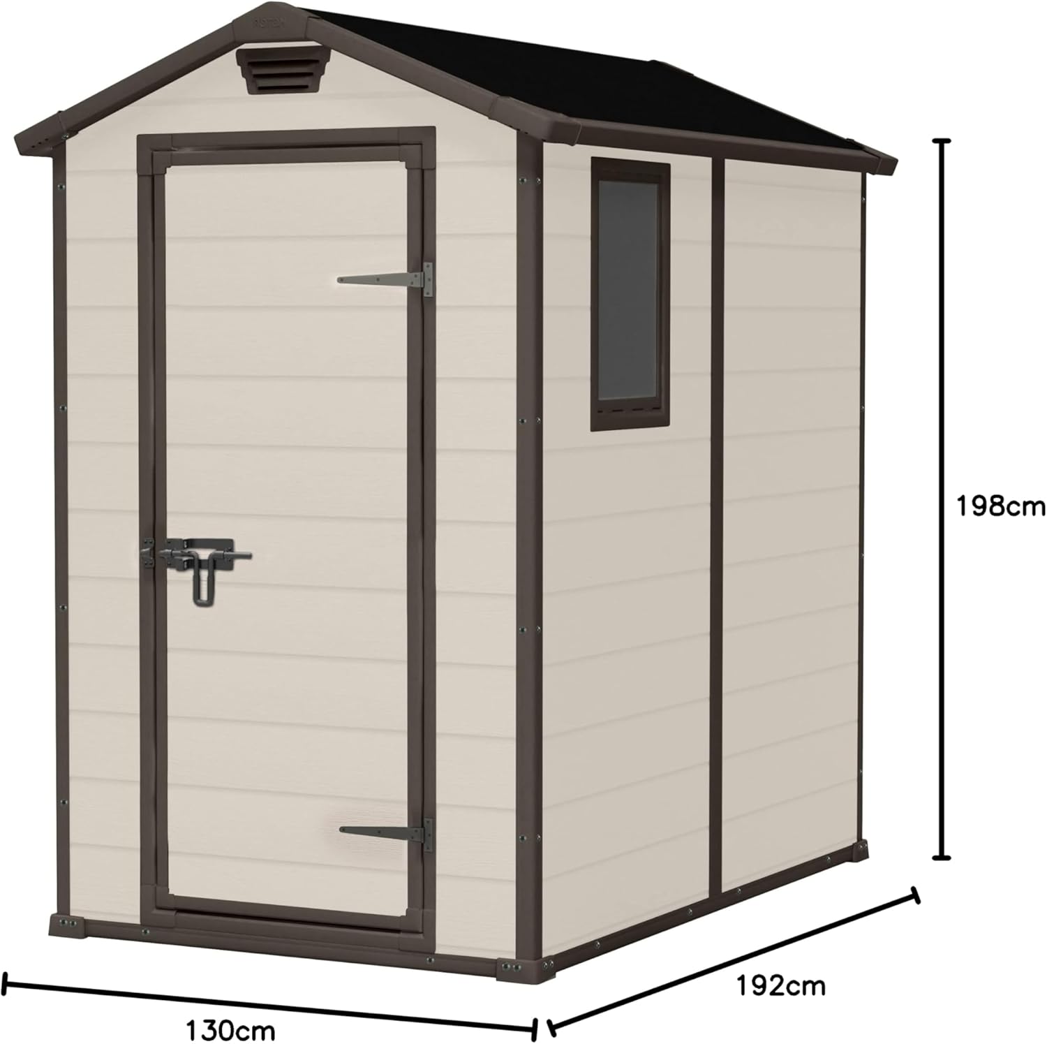 Keter Manor 4x6S Gartenhaus wetterfest 3.8m³, Kunststoff, Outdoor, Außenmaße: BxTxH:130x192x198cm, Innenmaße: BxTxH:111x177x190cm, grau