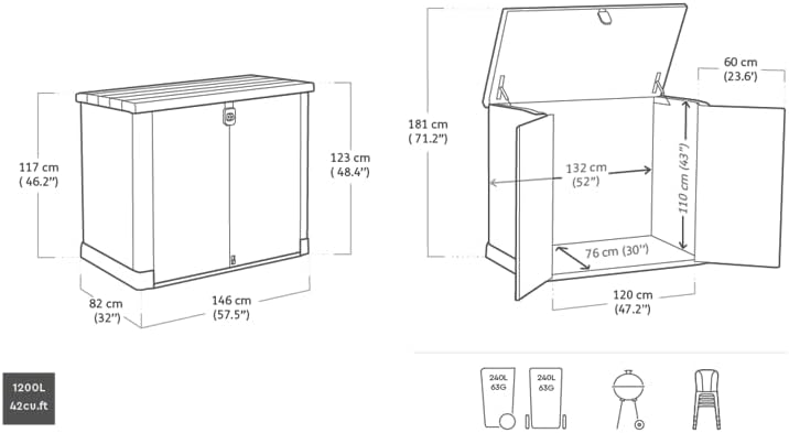 Keter Store-it-out Pro Mülltonnenbox, 145.5x82x123cm, Robuste Abfallbehälter-Lösung, 1200L, Wetterfest, Grau/Schwarz, UV-beständiges Polypropylen, Abschließbar
