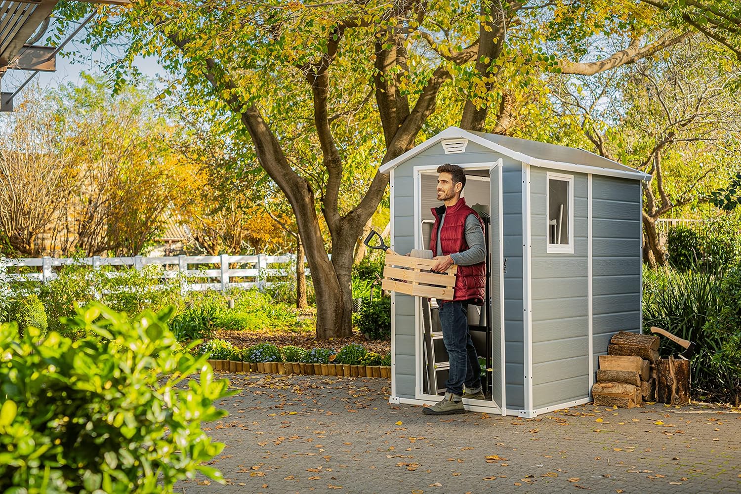 Keter Manor 4x6S Gartenhaus wetterfest 3.8m³, Kunststoff, Outdoor, Außenmaße: BxTxH:130x192x198cm, Innenmaße: BxTxH:111x177x190cm, grau