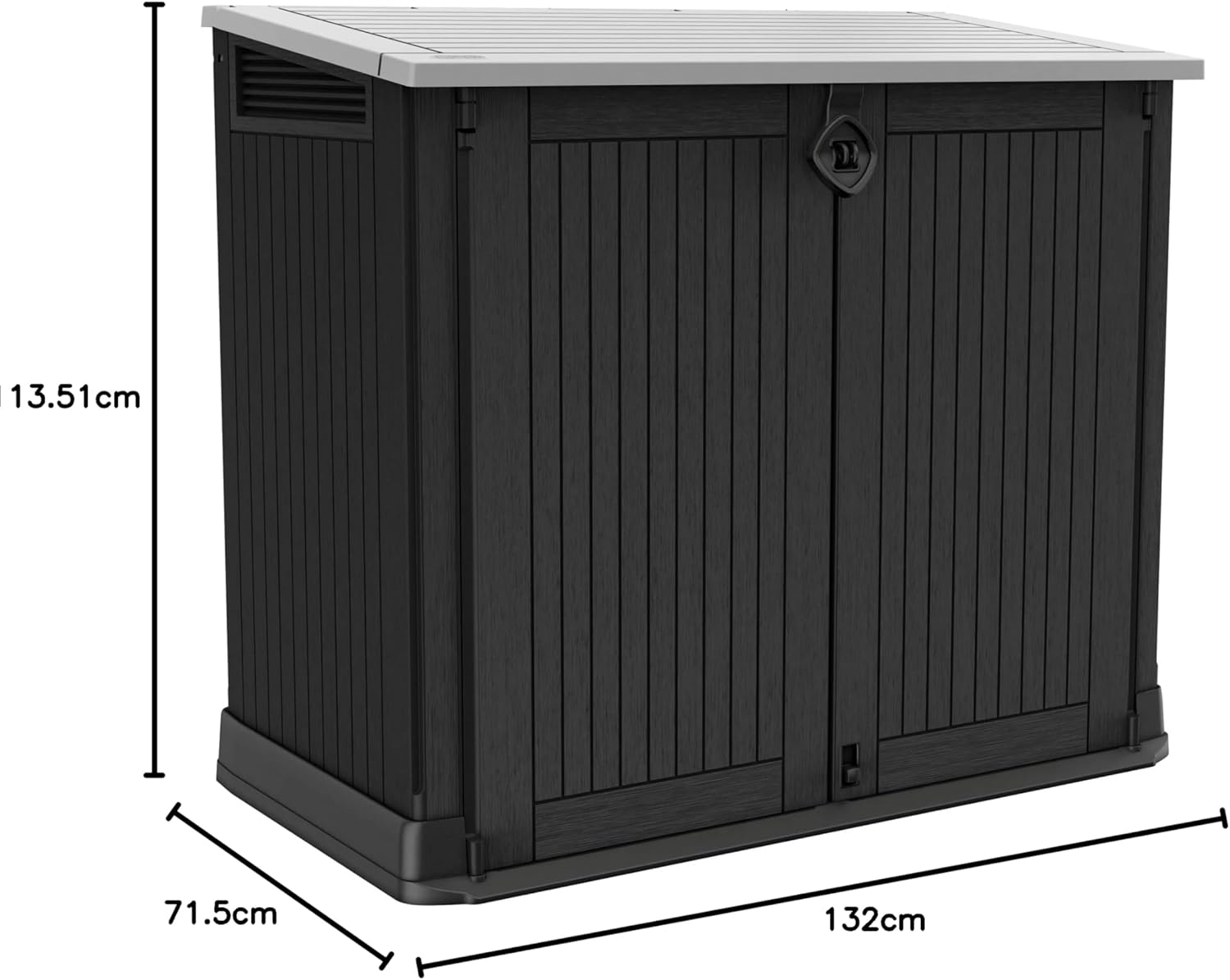 Keter Store-it-Out Midi Mülltonnenbox, 130x74x110cm, Robuste Abfallbehälter-Lösung, 845L, Wetterfest, Grau/Schwarz, UV-beständiges Polypropylen, Abschließbar