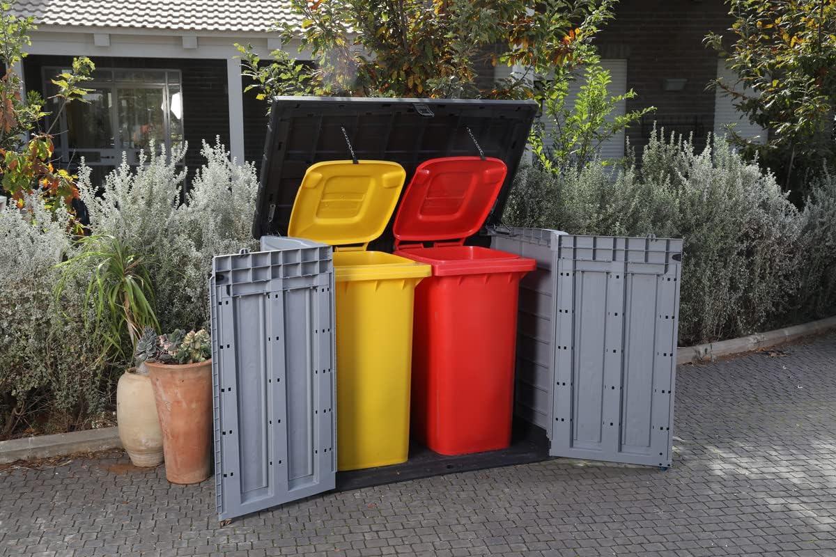 Keter Store-it-out Pro Mülltonnenbox, 145.5x82x123cm, Robuste Abfallbehälter-Lösung, 1200L, Wetterfest, Grau/Schwarz, UV-beständiges Polypropylen, Abschließbar