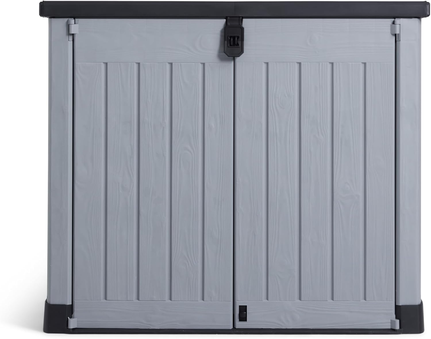 Keter Store-it-out Pro Mülltonnenbox, 145.5x82x123cm, Robuste Abfallbehälter-Lösung, 1200L, Wetterfest, Grau/Schwarz, UV-beständiges Polypropylen, Abschließbar