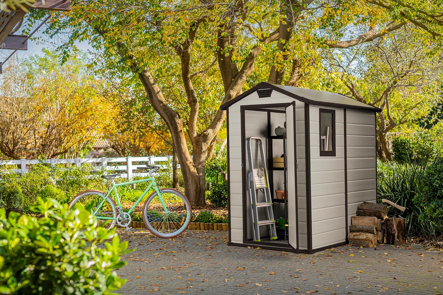 Keter Manor 4x6S Gartenhaus wetterfest 3.8m³, Kunststoff, Outdoor, Außenmaße: BxTxH:130x192x198cm, Innenmaße: BxTxH:111x177x190cm, grau