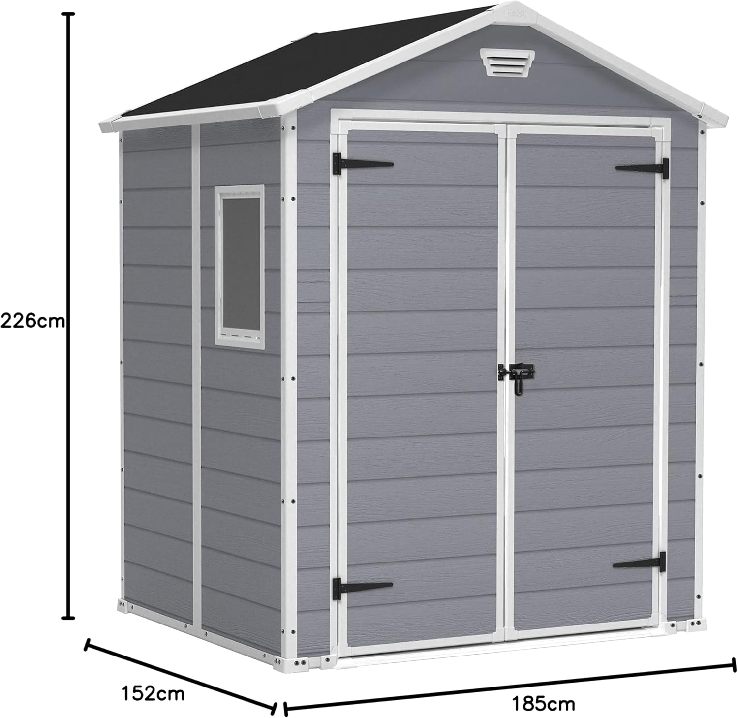 Keter Manor 6x5DD Gartenhaus wetterfest 4.8m³, Kunststoff, Outdoor, Außenmaße: BxTxH:185x152x226cm, Innenmaße: BxTxH:169x138x219cm, grau
