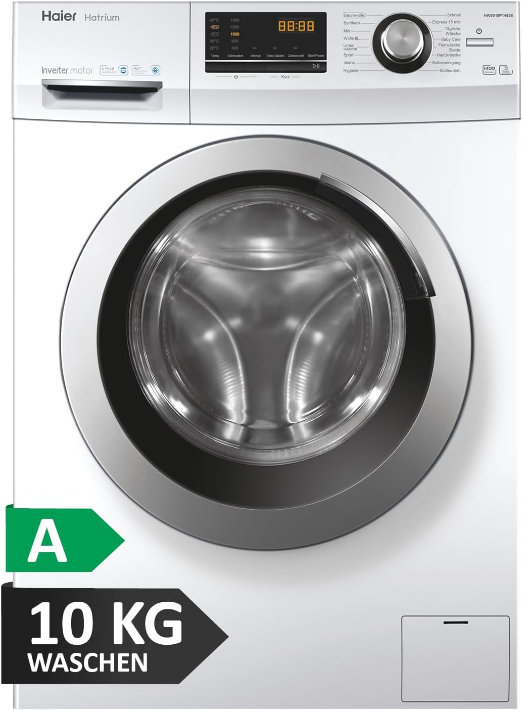 Haier SERIE 636 HW70-BP14636N I Frontlader Waschmaschine 7kg I Washing Machine mit A-Effizienz, 1.400 U/Min. & sparsamem Inverter-Motor I Inkl. Vollwasserschutz, Dampffunktion & Mengenautomatik [Energieklasse A]
