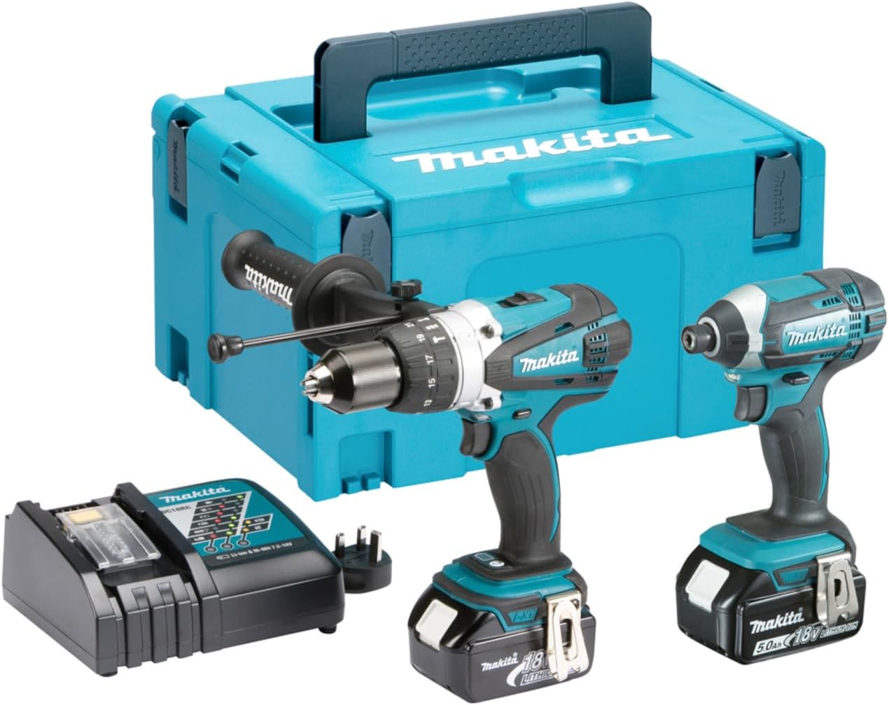 Makita 18 V 2 x 5 Ah Li-Ion Hammer Drill/Impact Driver Kit, 1 Stück, DLX2145TJ