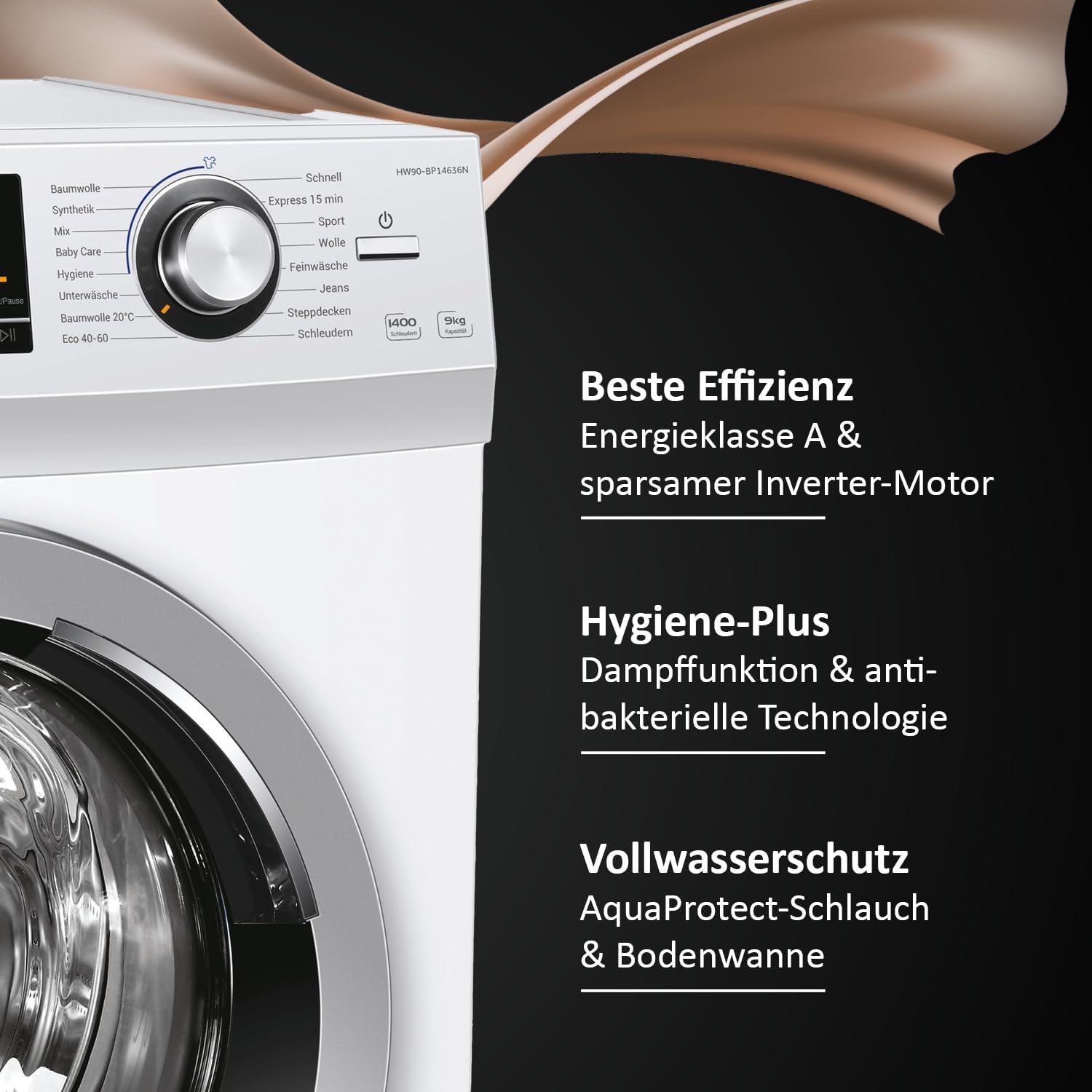 Haier SERIE 636 HW70-BP14636N I Frontlader Waschmaschine 7kg I Washing Machine mit A-Effizienz, 1.400 U/Min. & sparsamem Inverter-Motor I Inkl. Vollwasserschutz, Dampffunktion & Mengenautomatik [Energieklasse A]
