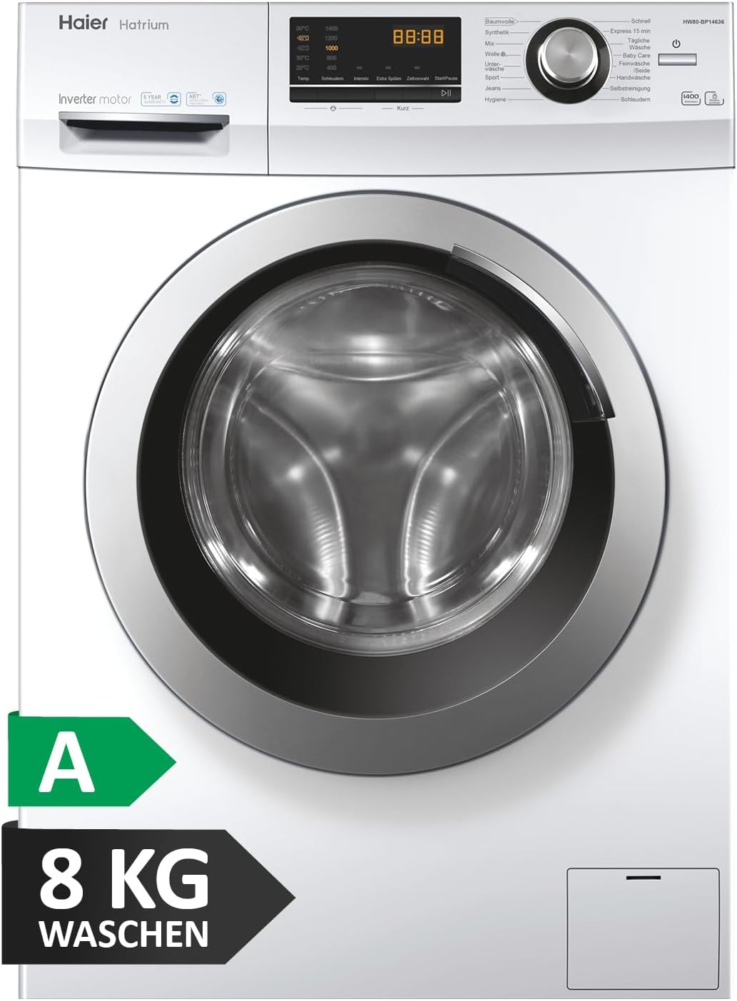 Haier SERIE 636 HW70-BP14636N I Frontlader Waschmaschine 7kg I Washing Machine mit A-Effizienz, 1.400 U/Min. & sparsamem Inverter-Motor I Inkl. Vollwasserschutz, Dampffunktion & Mengenautomatik [Energieklasse A]