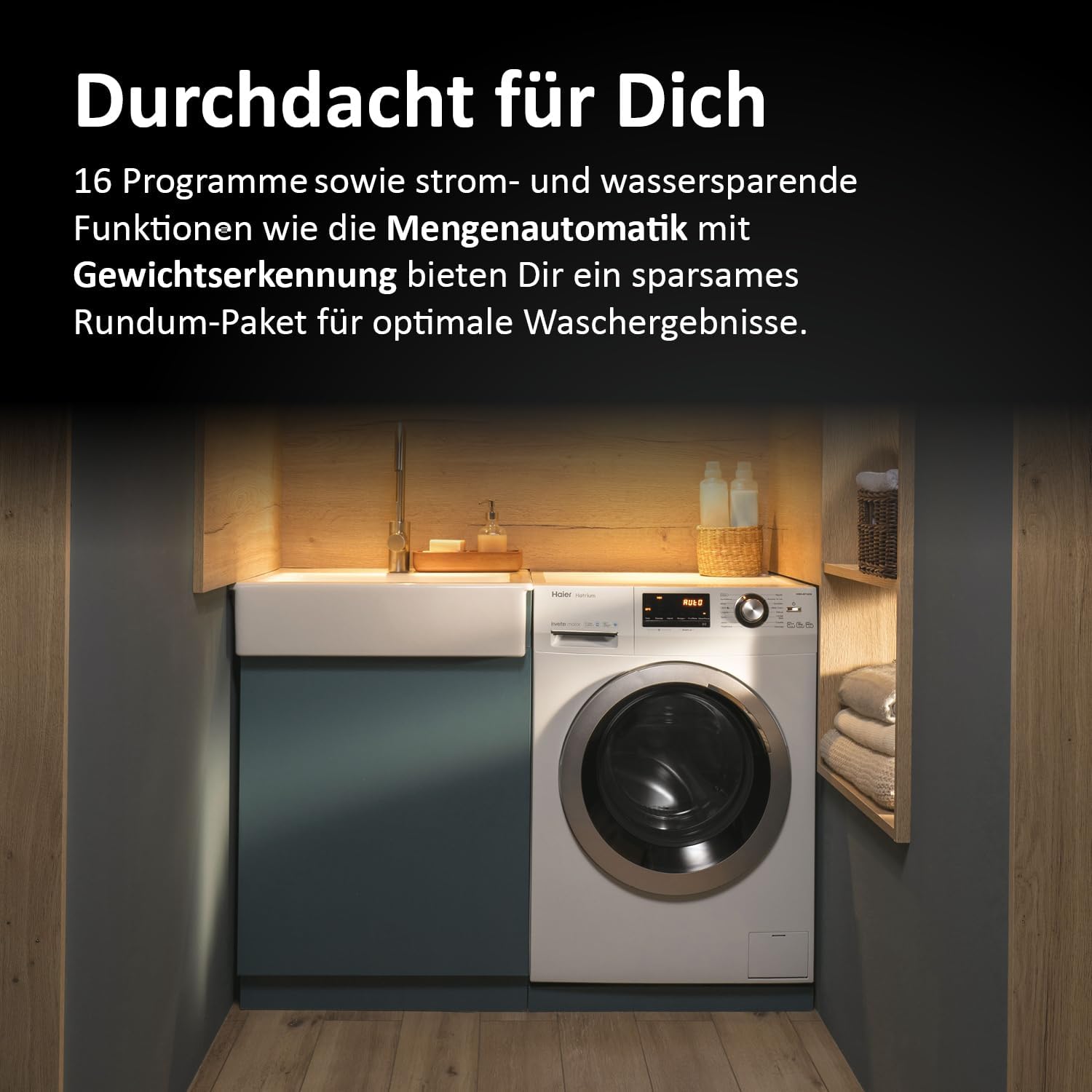 Haier SERIE 636 HW70-BP14636N I Frontlader Waschmaschine 7kg I Washing Machine mit A-Effizienz, 1.400 U/Min. & sparsamem Inverter-Motor I Inkl. Vollwasserschutz, Dampffunktion & Mengenautomatik [Energieklasse A]