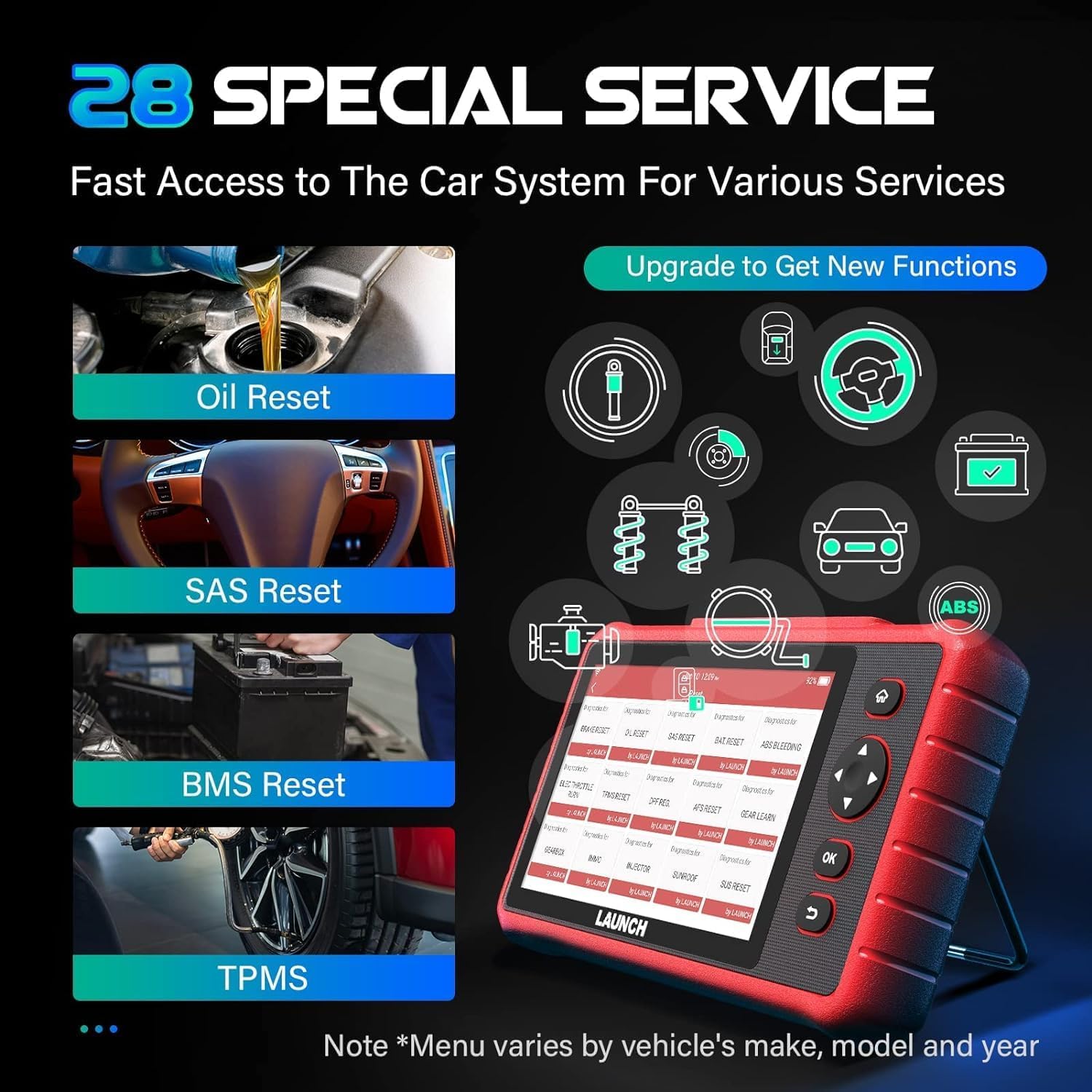 LAUNCH CRP909X - OBD2 Diagnosegerät kfz, 28 Sonderservice für 54 Marken, Öl/SAS/EPB/DPF/BMS/IMMO/Schiebehebedach Federung Schonganggetriebe AutoVin, 2 Jahre Update