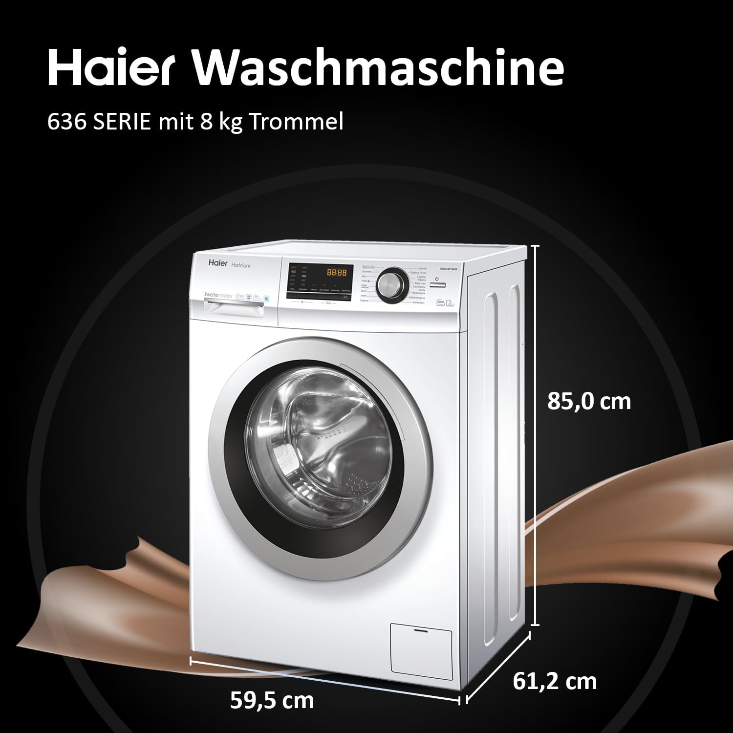 Haier SERIE 636 HW70-BP14636N I Frontlader Waschmaschine 7kg I Washing Machine mit A-Effizienz, 1.400 U/Min. & sparsamem Inverter-Motor I Inkl. Vollwasserschutz, Dampffunktion & Mengenautomatik [Energieklasse A]