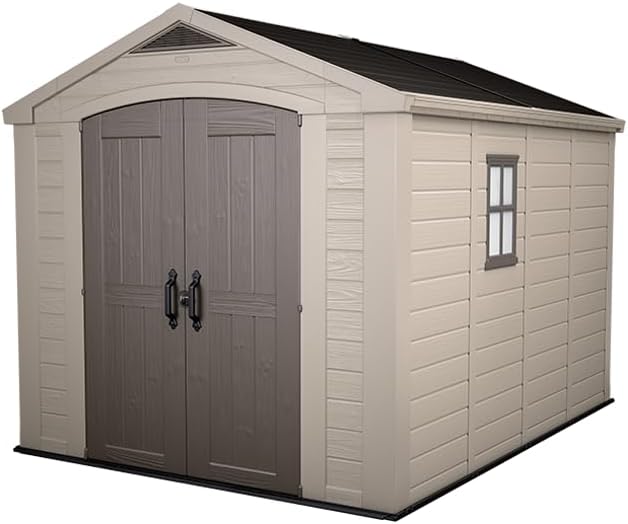 Keter Gerätehaus Factor 8x11, Beige, 15.5m³ Rauminhalt, Außenmaße (BTH) 256.5 x 332 x 243 cm, wetterfest, wasserdicht, UV-beständig, Outdoor