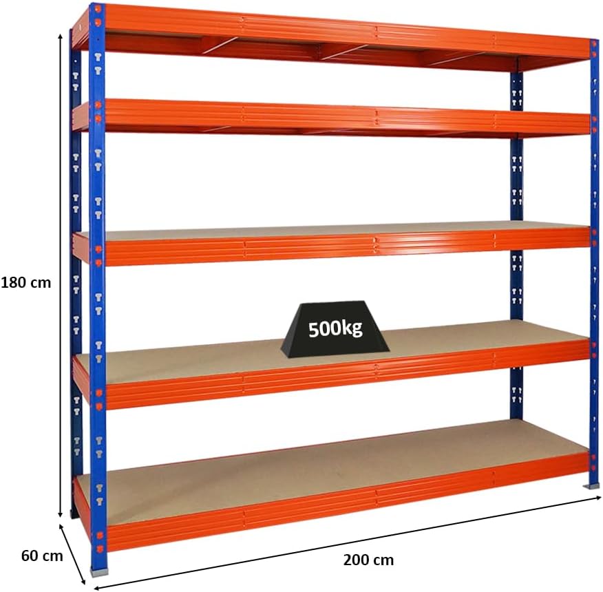 PROREGAL Profi Schwerlastregal Rhino EXTRA BREIT schwarz HxBxT 180x200x60cm Fachlast 500kg 4X Spanplatten-Ebenen 8mm Garagenregal, Lagerregal, Steckregal, Weitspannregal