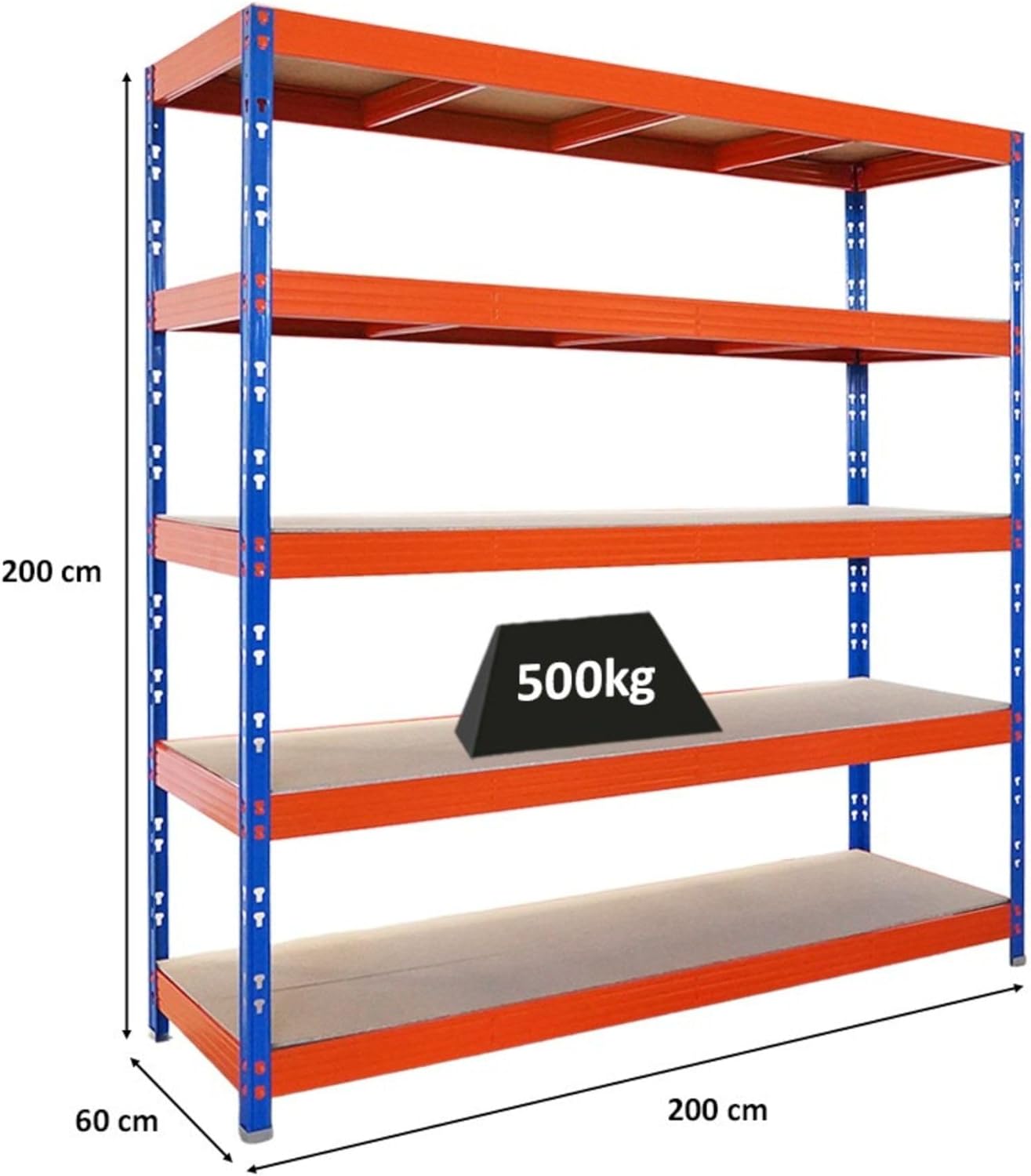 PROREGAL Profi Schwerlastregal Rhino EXTRA BREIT schwarz HxBxT 180x200x60cm Fachlast 500kg 4X Spanplatten-Ebenen 8mm Garagenregal, Lagerregal, Steckregal, Weitspannregal