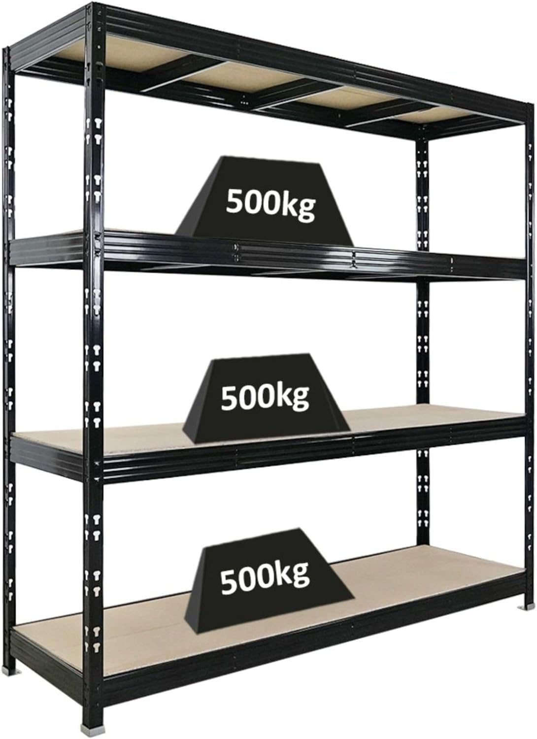 PROREGAL Profi Schwerlastregal Rhino EXTRA BREIT schwarz HxBxT 180x200x60cm Fachlast 500kg 4X Spanplatten-Ebenen 8mm Garagenregal, Lagerregal, Steckregal, Weitspannregal