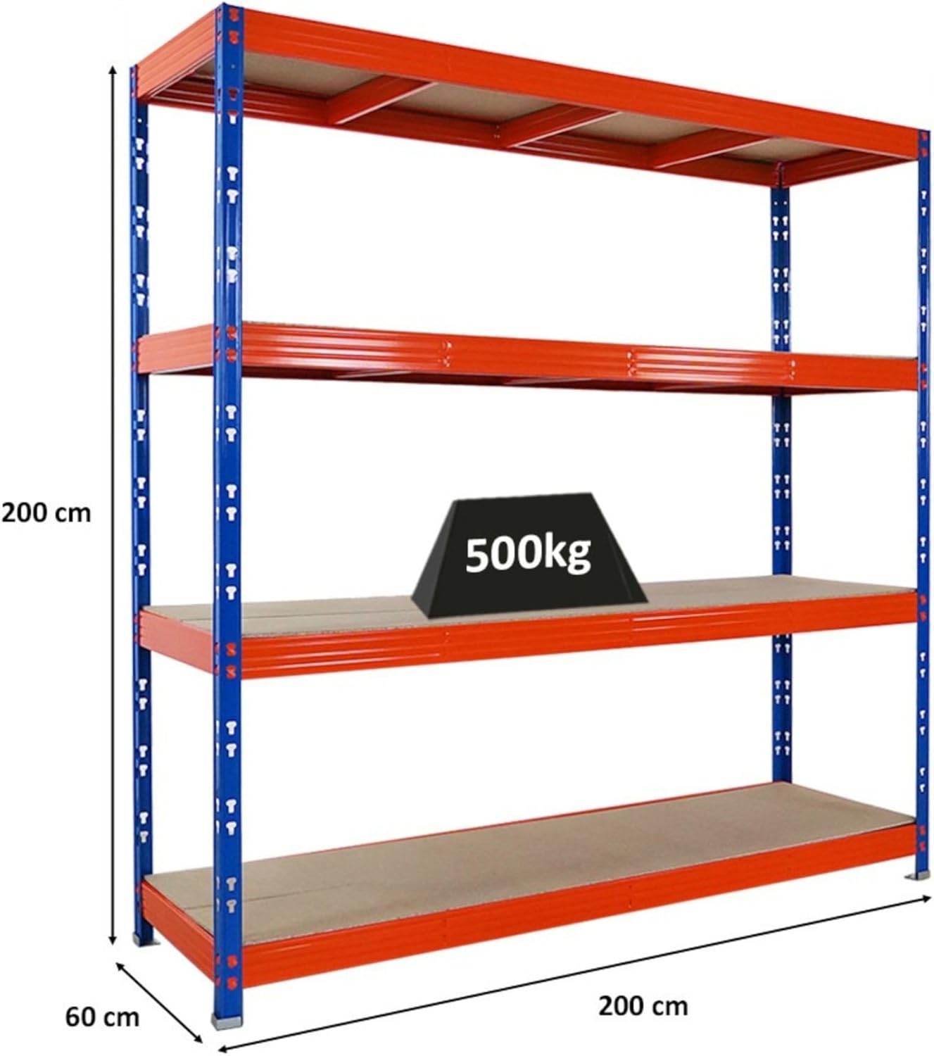 PROREGAL Profi Schwerlastregal Rhino EXTRA BREIT schwarz HxBxT 180x200x60cm Fachlast 500kg 4X Spanplatten-Ebenen 8mm Garagenregal, Lagerregal, Steckregal, Weitspannregal