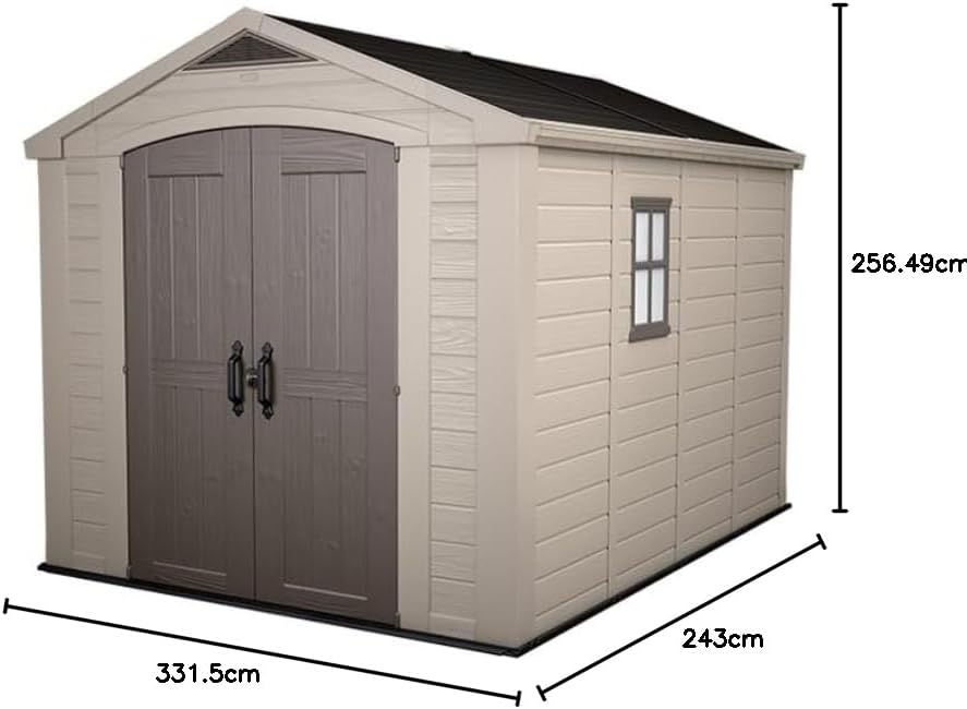 Keter Gerätehaus Factor 8x11, Beige, 15.5m³ Rauminhalt, Außenmaße (BTH) 256.5 x 332 x 243 cm, wetterfest, wasserdicht, UV-beständig, Outdoor