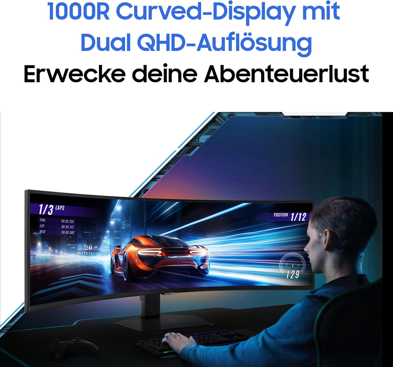 Samsung Odyssey G95C Curved Gaming Monitor, 49 Zoll, VA-Panel, 5.120 x 1.440 Pixel, VESA DisplayHDR 1.000, HDR10+ Gaming, Freesync Premium Pro, Bildwiederholrate 240 Hz, Reaktionszeit 1 ms (G/G)