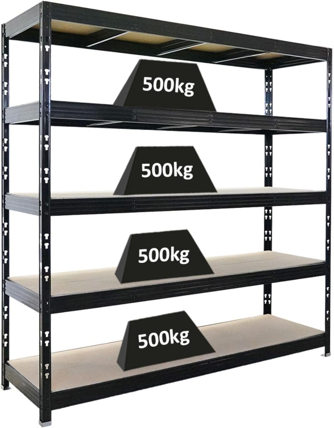 PROREGAL Profi Schwerlastregal Rhino EXTRA BREIT schwarz HxBxT 180x200x60cm Fachlast 500kg 4X Spanplatten-Ebenen 8mm Garagenregal, Lagerregal, Steckregal, Weitspannregal