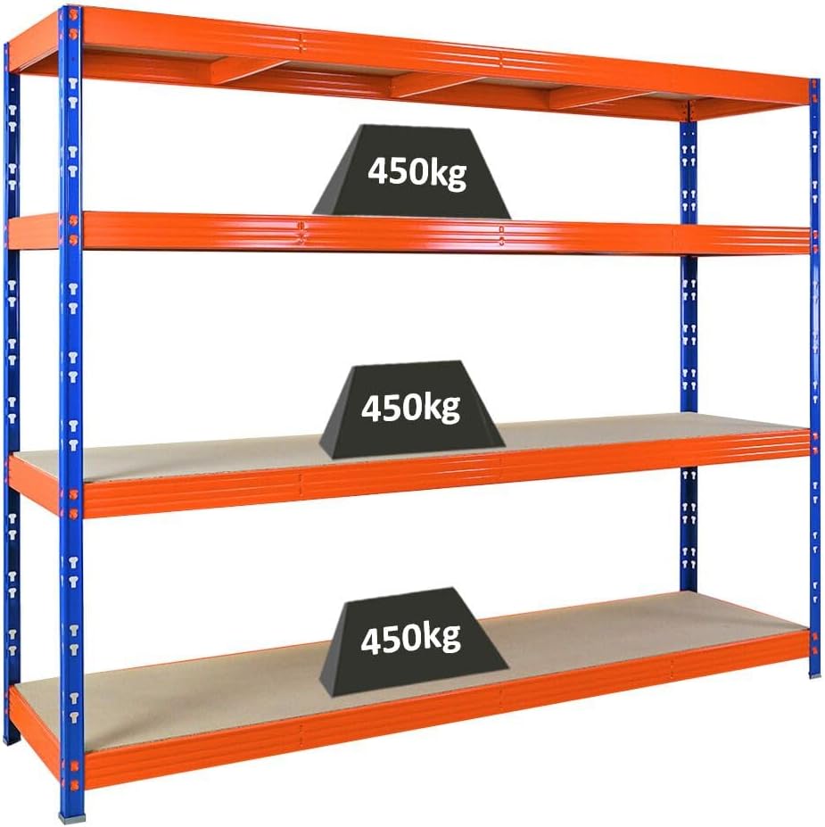 PROREGAL Profi Schwerlastregal Rhino EXTRA BREIT schwarz HxBxT 180x200x60cm Fachlast 500kg 4X Spanplatten-Ebenen 8mm Garagenregal, Lagerregal, Steckregal, Weitspannregal