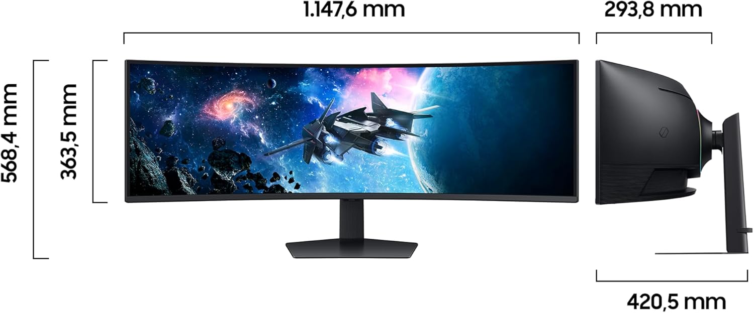 Samsung Odyssey G95C Curved Gaming Monitor, 49 Zoll, VA-Panel, 5.120 x 1.440 Pixel, VESA DisplayHDR 1.000, HDR10+ Gaming, Freesync Premium Pro, Bildwiederholrate 240 Hz, Reaktionszeit 1 ms (G/G)