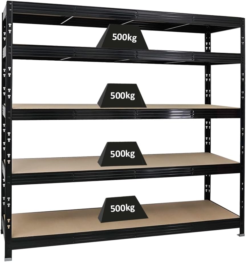 PROREGAL Profi Schwerlastregal Rhino EXTRA BREIT schwarz HxBxT 180x200x60cm Fachlast 500kg 4X Spanplatten-Ebenen 8mm Garagenregal, Lagerregal, Steckregal, Weitspannregal