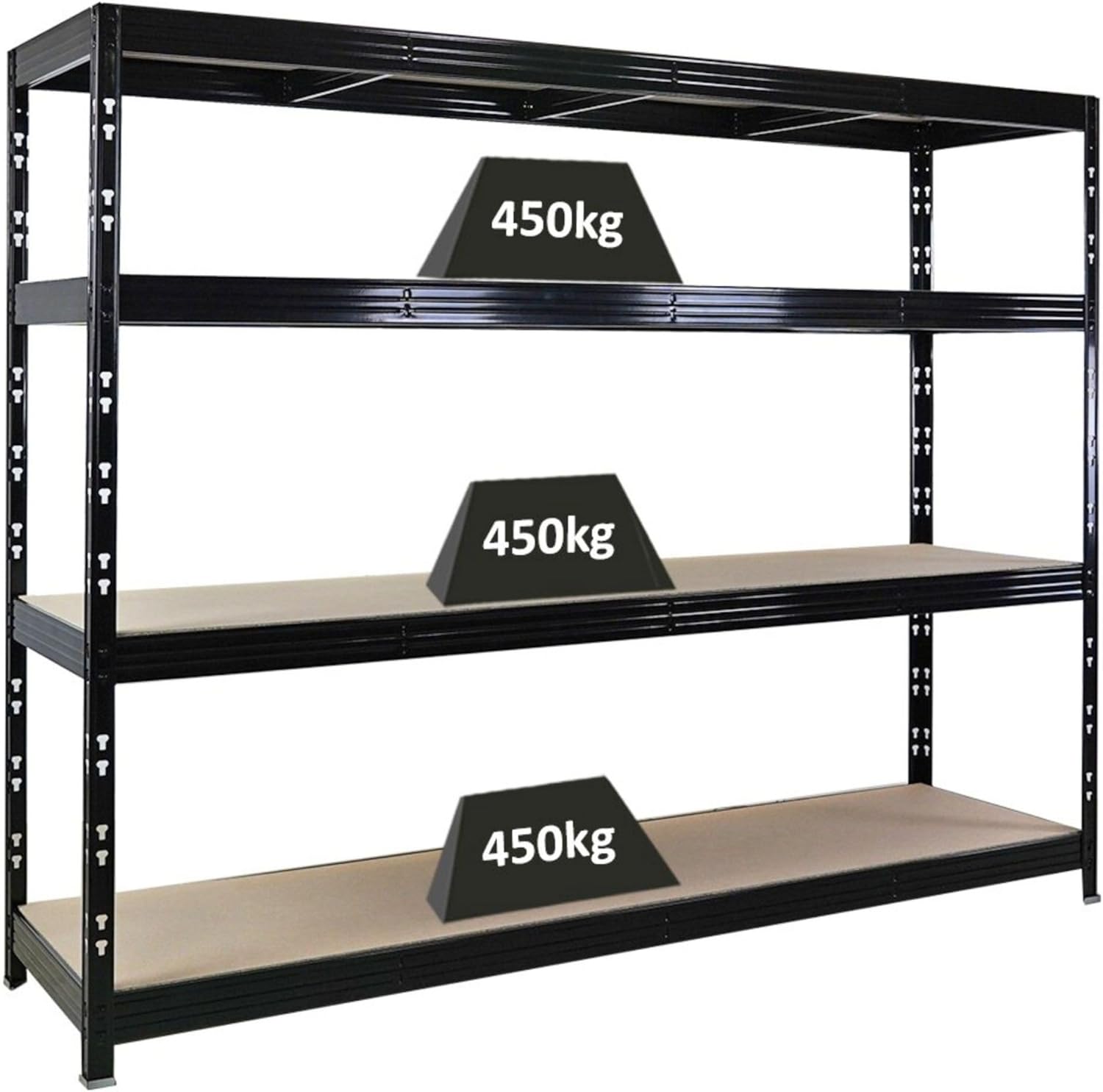 PROREGAL Profi Schwerlastregal Rhino EXTRA BREIT schwarz HxBxT 180x200x60cm Fachlast 500kg 4X Spanplatten-Ebenen 8mm Garagenregal, Lagerregal, Steckregal, Weitspannregal