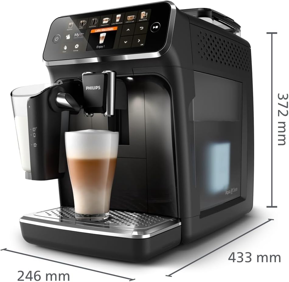Philips Series 5400 Kaffeevollautomat – LatteGo Milchsystem, 12 Kaffeespezialitäten, Intuitives Display, 4 Benutzerprofile, Schwarz (EP5441/50)