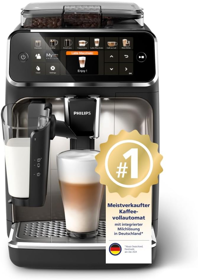 Philips Series 5400 Kaffeevollautomat – LatteGo Milchsystem, 12 Kaffeespezialitäten, Intuitives Display, 4 Benutzerprofile, Schwarz (EP5441/50)