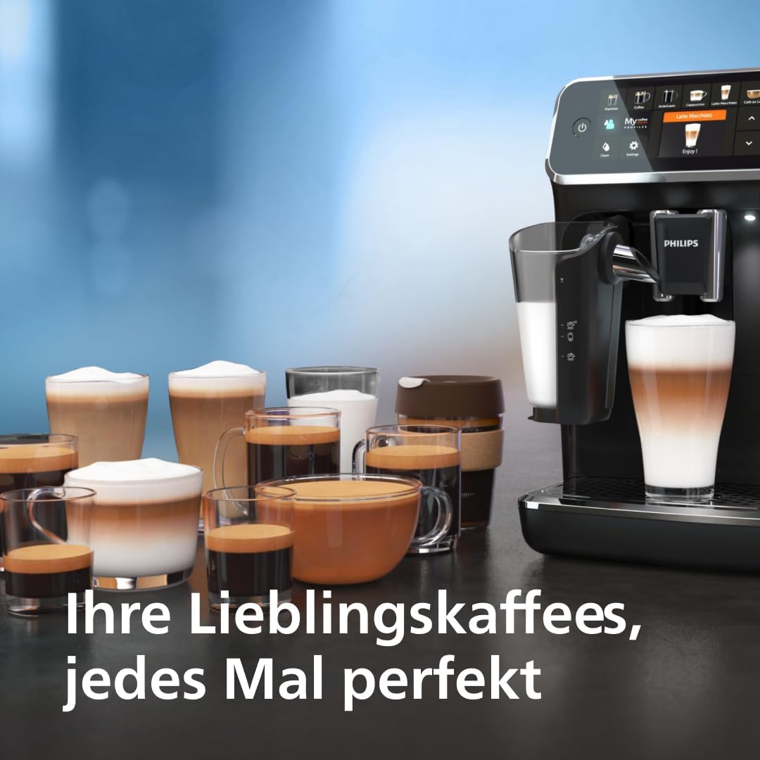 Philips Series 5400 Kaffeevollautomat – LatteGo Milchsystem, 12 Kaffeespezialitäten, Intuitives Display, 4 Benutzerprofile, Schwarz (EP5441/50)