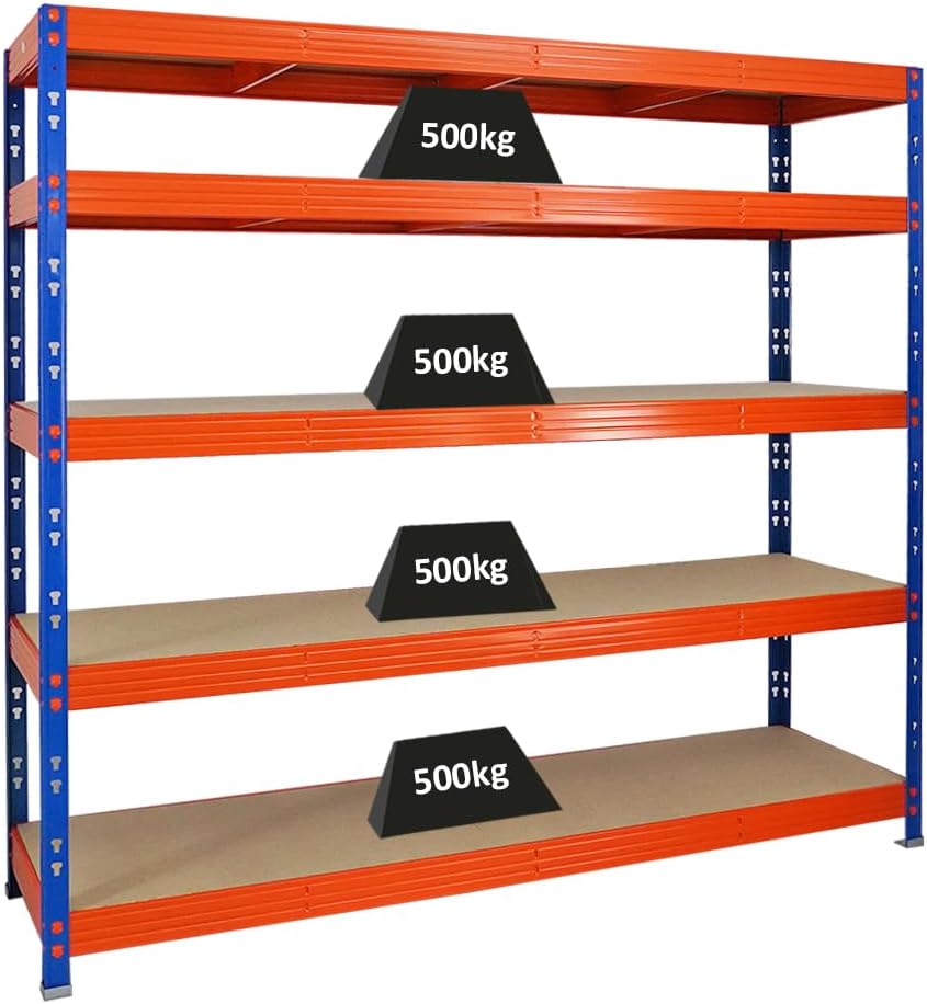 PROREGAL Profi Schwerlastregal Rhino EXTRA BREIT schwarz HxBxT 180x200x60cm Fachlast 500kg 4X Spanplatten-Ebenen 8mm Garagenregal, Lagerregal, Steckregal, Weitspannregal