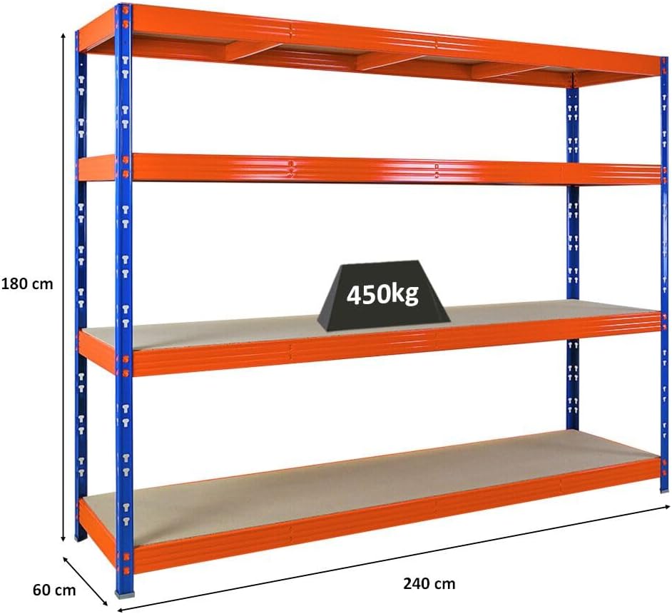 PROREGAL Profi Schwerlastregal Rhino EXTRA BREIT schwarz HxBxT 180x200x60cm Fachlast 500kg 4X Spanplatten-Ebenen 8mm Garagenregal, Lagerregal, Steckregal, Weitspannregal