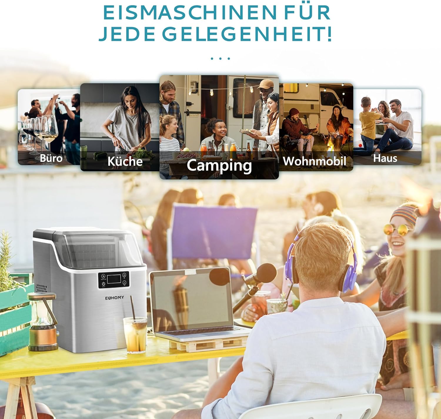 EUHOMY Eiswürfelmaschine Edelstahl, 24 Eiswürfel in 13 Minuten, 24kg/24H Eiswürfelmaschine gastro, selbstreinigender 3,2L Eisbereiter mit Eisschaufel und Korb für Zuhause/Küche/Büro/Bar/RV