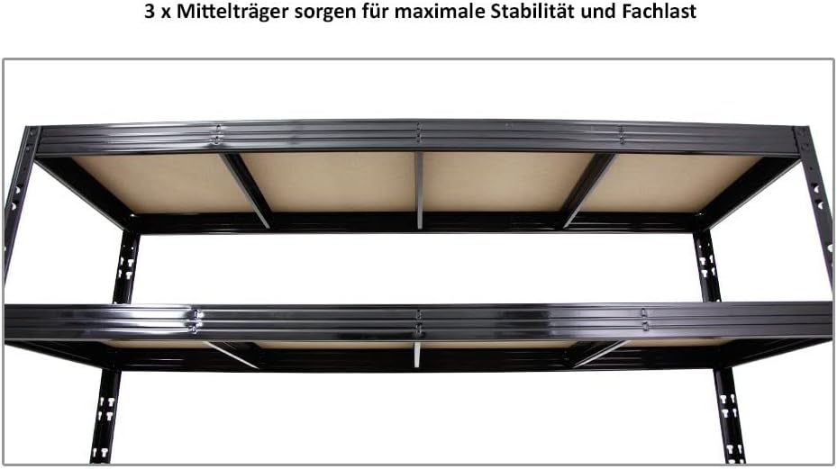 PROREGAL Profi Schwerlastregal Rhino EXTRA BREIT schwarz HxBxT 180x200x60cm Fachlast 500kg 4X Spanplatten-Ebenen 8mm Garagenregal, Lagerregal, Steckregal, Weitspannregal