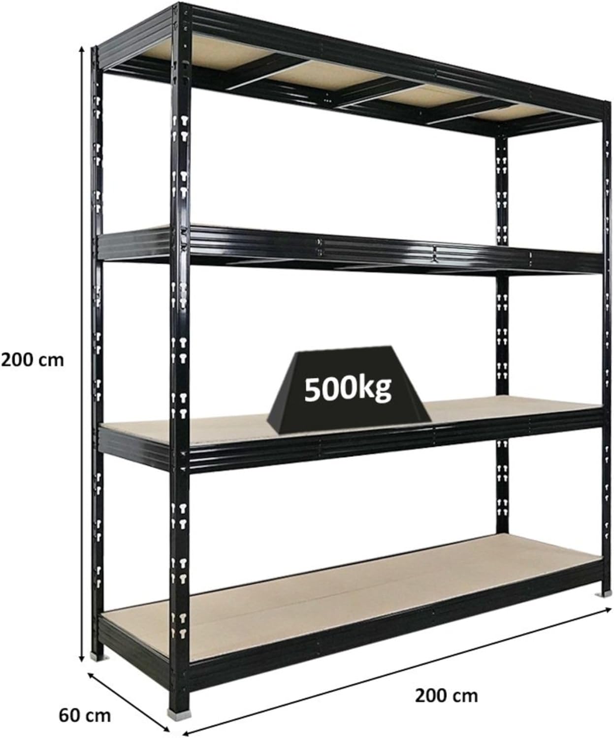 PROREGAL Profi Schwerlastregal Rhino EXTRA BREIT schwarz HxBxT 180x200x60cm Fachlast 500kg 4X Spanplatten-Ebenen 8mm Garagenregal, Lagerregal, Steckregal, Weitspannregal