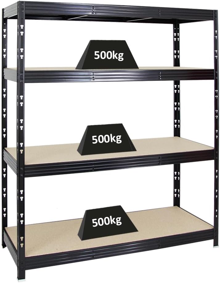 PROREGAL Profi Schwerlastregal Rhino EXTRA BREIT schwarz HxBxT 180x200x60cm Fachlast 500kg 4X Spanplatten-Ebenen 8mm Garagenregal, Lagerregal, Steckregal, Weitspannregal