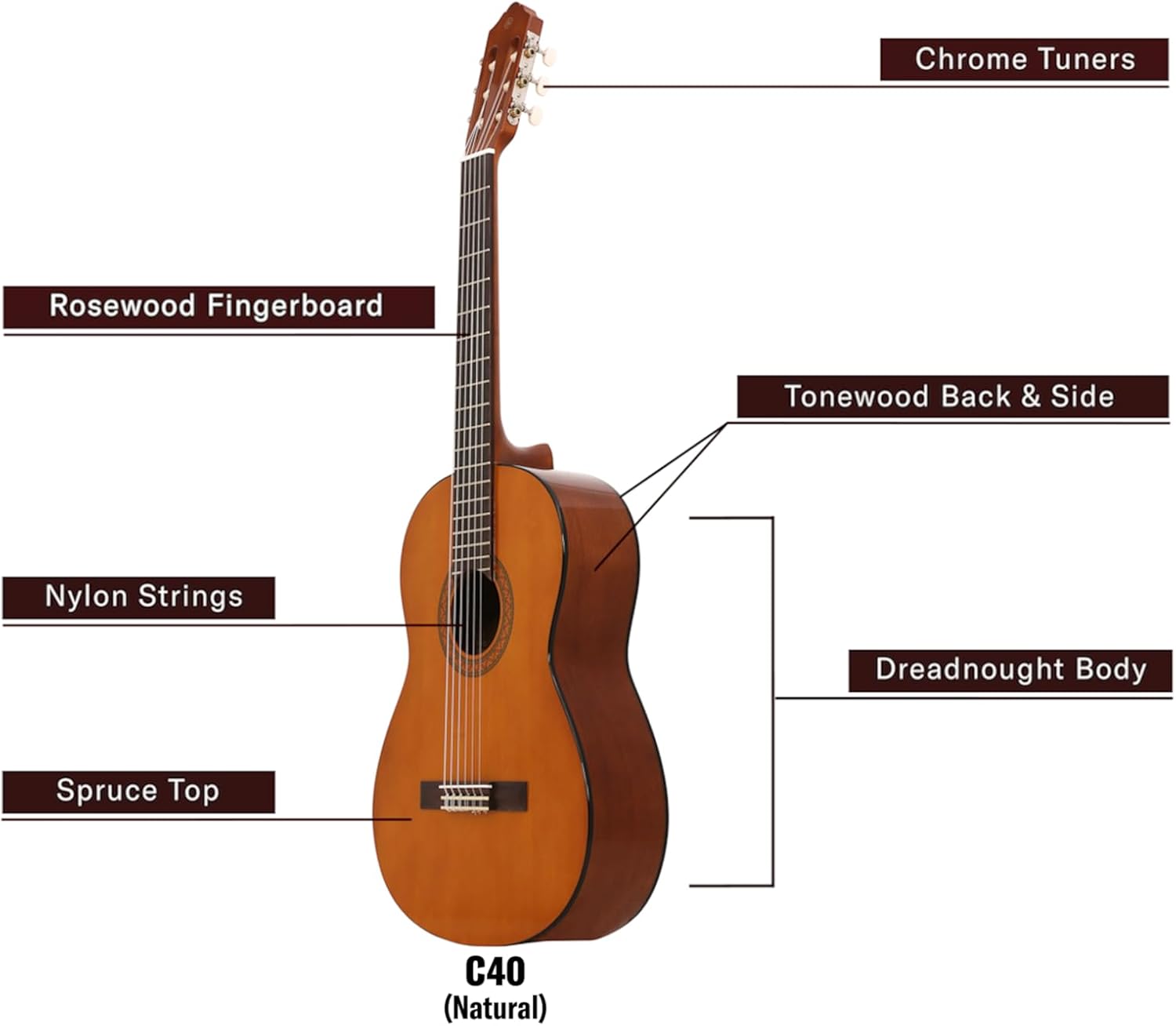 Yamaha C40MII Konzertgitarre natur matt – Hochwertige Akustikgitarre für Einsteiger mit mattem Finish – 4/4 Gitarre aus Holz