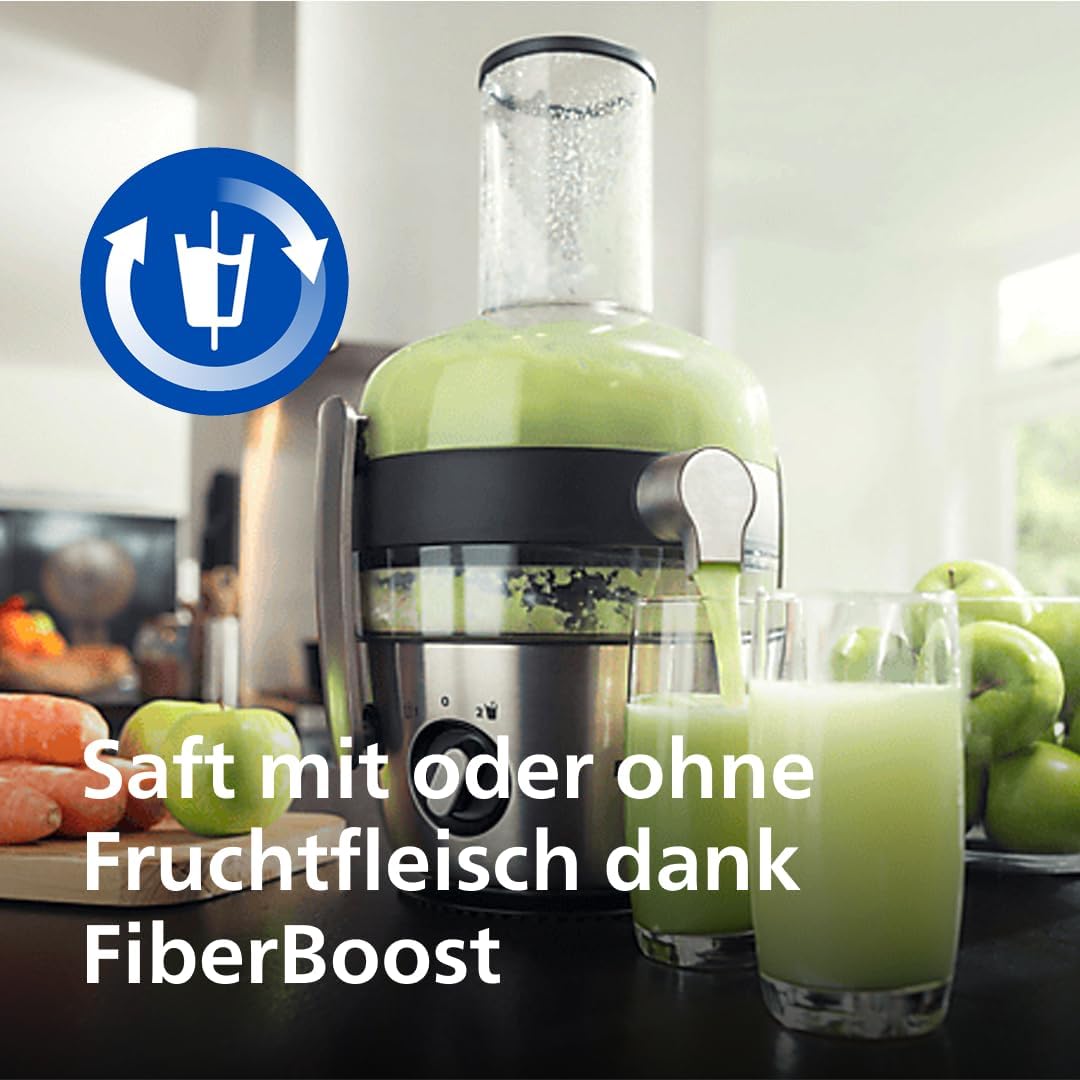 Philips 3000 Series Entsafter – XXL-Einfüllschacht, FibreBoost-Technologie, QuickClean, 2L Kapazität, 1100W leistungsstarker Motor für frischen & fruchtfleischreichen Saft (HR1921/20)