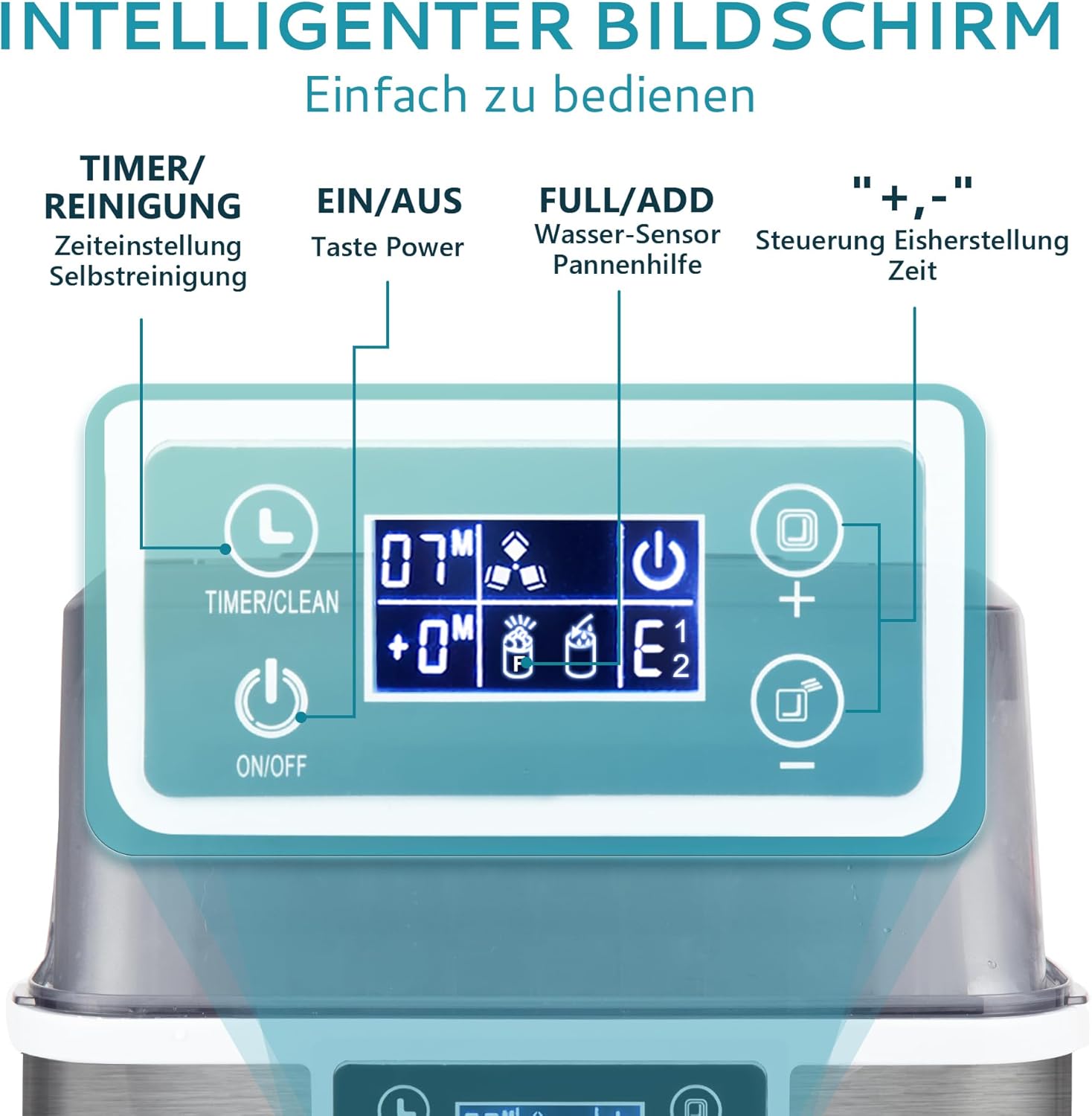EUHOMY Eiswürfelmaschine Edelstahl, 24 Eiswürfel in 13 Minuten, 24kg/24H Eiswürfelmaschine gastro, selbstreinigender 3,2L Eisbereiter mit Eisschaufel und Korb für Zuhause/Küche/Büro/Bar/RV