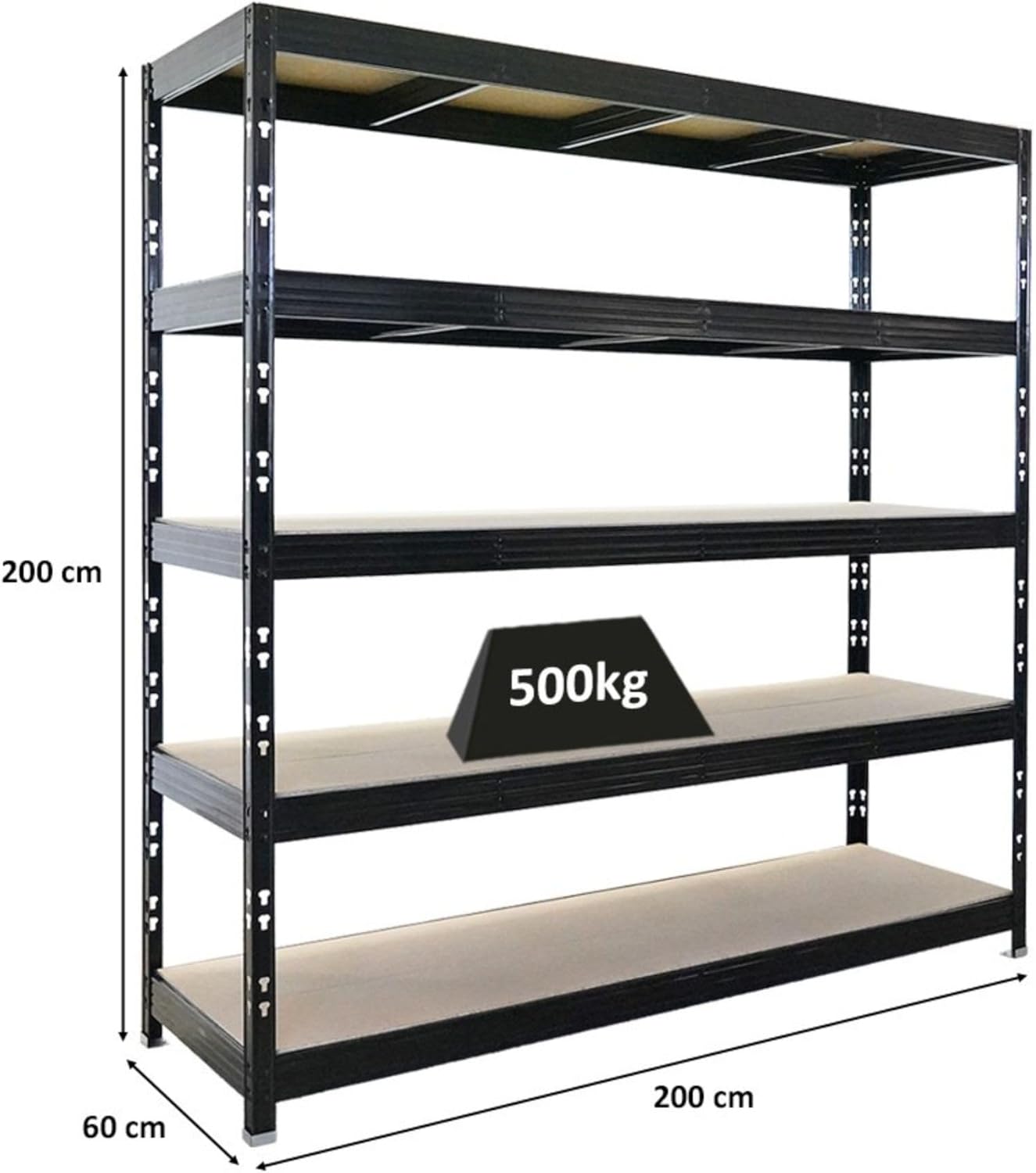 PROREGAL Profi Schwerlastregal Rhino EXTRA BREIT schwarz HxBxT 180x200x60cm Fachlast 500kg 4X Spanplatten-Ebenen 8mm Garagenregal, Lagerregal, Steckregal, Weitspannregal