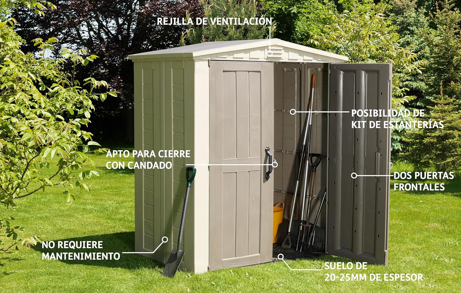 Keter Gerätehaus Factor 6x3, Beige, 3.1m³ Rauminhalt, Außenmaße (B/T/H):178 x 113.5 x 208 cm, wetterfest, wasserdicht, UV-beständig, Outdoor