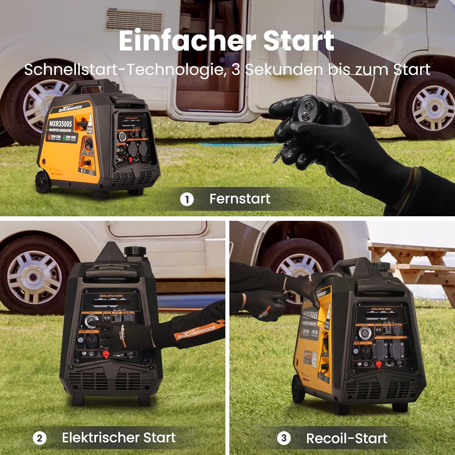 maXpeedingrods Stromgenerator Inverter 3500W Generator Gas Leise mit Elektrostarter Fernbedienung Stromerzeuger LPG Benzin Digitaler Leicht als Notstromaggregat für Camping Garage Reise Outdoor