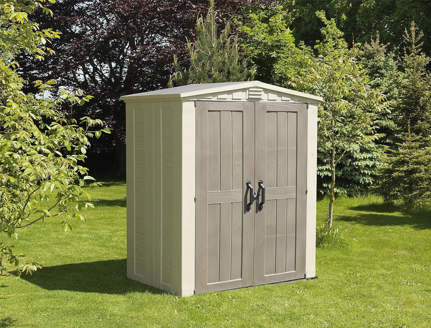 Keter Gerätehaus Factor 6x3, Beige, 3.1m³ Rauminhalt, Außenmaße (B/T/H):178 x 113.5 x 208 cm, wetterfest, wasserdicht, UV-beständig, Outdoor