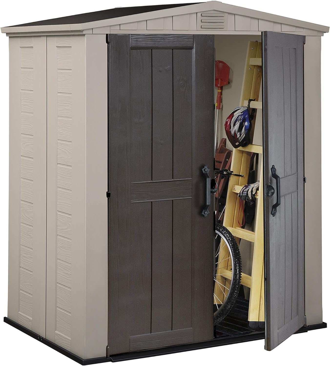 Keter Gerätehaus Factor 6x3, Beige, 3.1m³ Rauminhalt, Außenmaße (B/T/H):178 x 113.5 x 208 cm, wetterfest, wasserdicht, UV-beständig, Outdoor