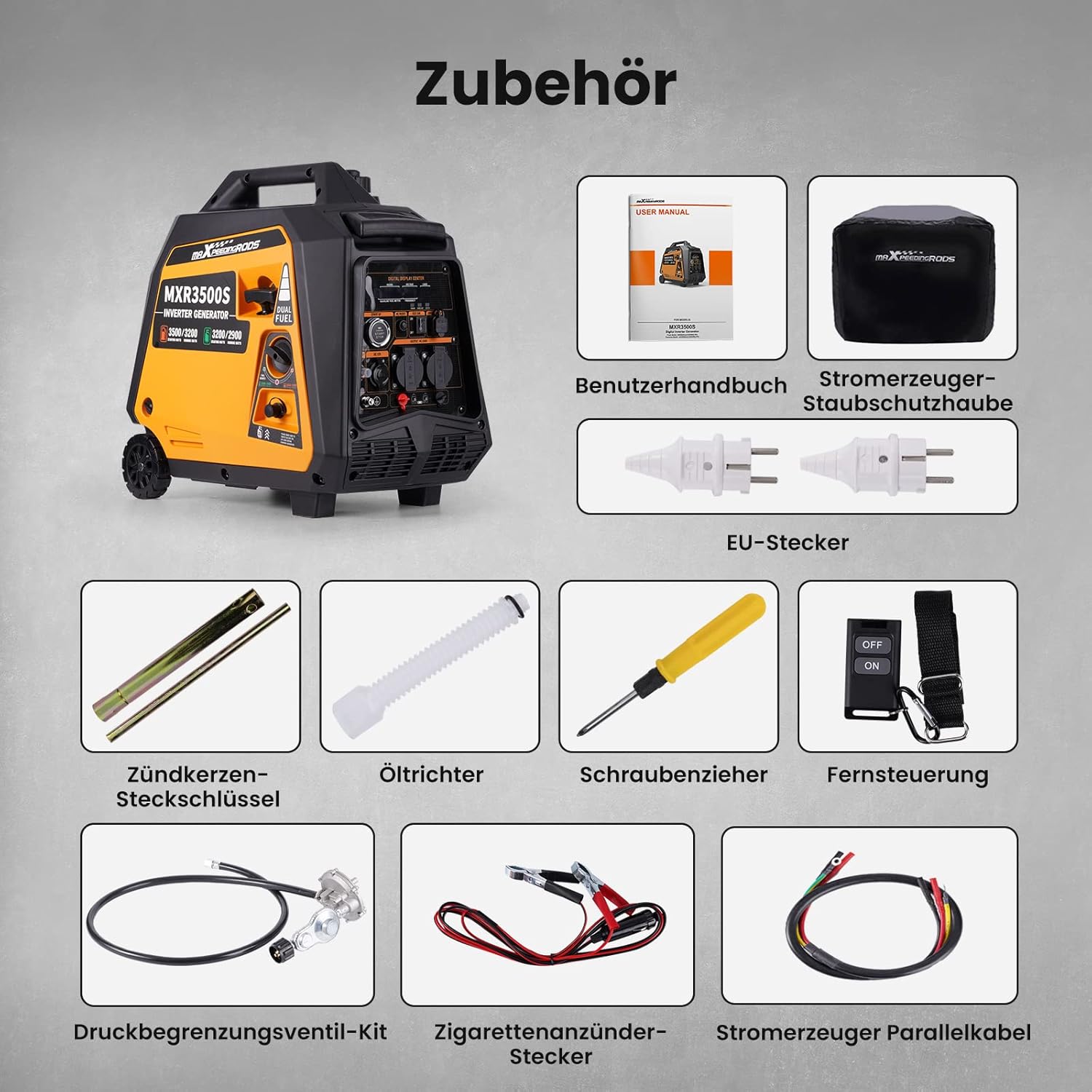 maXpeedingrods Stromgenerator Inverter 3500W Generator Gas Leise mit Elektrostarter Fernbedienung Stromerzeuger LPG Benzin Digitaler Leicht als Notstromaggregat für Camping Garage Reise Outdoor