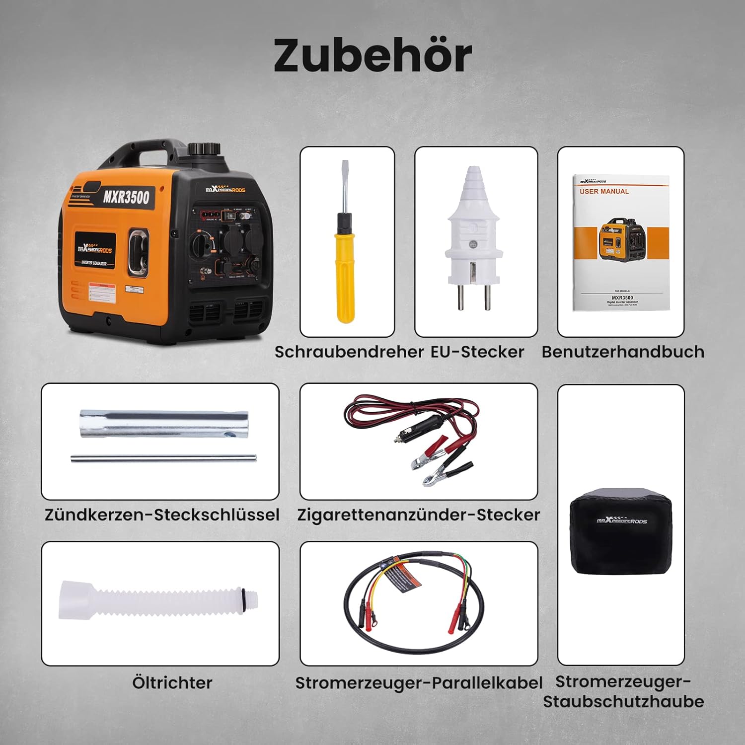 maXpeedingrods Inverter Stromerzeuger 3300W Stromgenerator Benzin Superleise 4 Takt mit USB und 230V Steckdosen Leicht als Notstromaggregat Backup Stromausfälle für Camping Wohnwagen Garage Baustelle