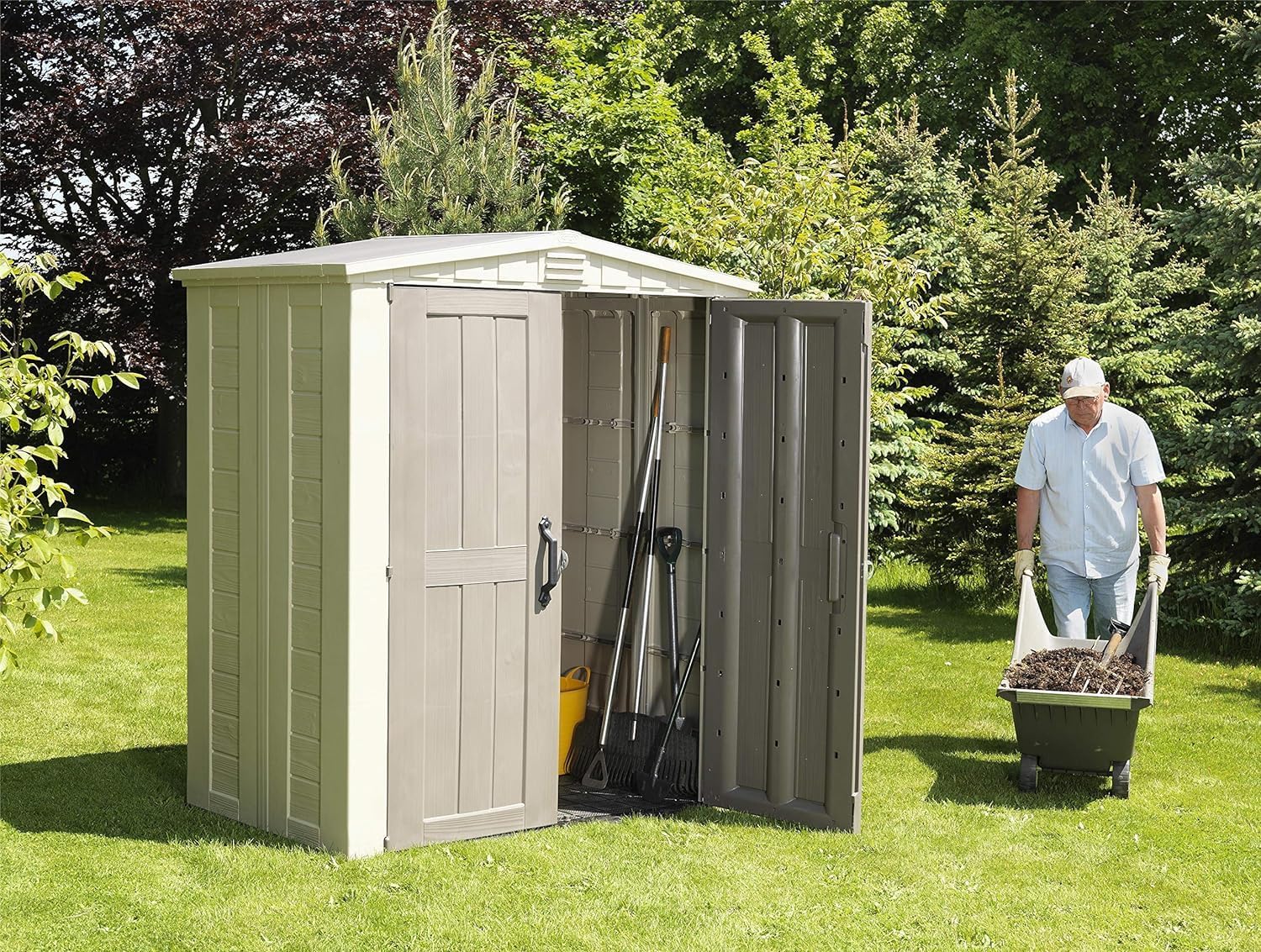 Keter Gerätehaus Factor 6x3, Beige, 3.1m³ Rauminhalt, Außenmaße (B/T/H):178 x 113.5 x 208 cm, wetterfest, wasserdicht, UV-beständig, Outdoor