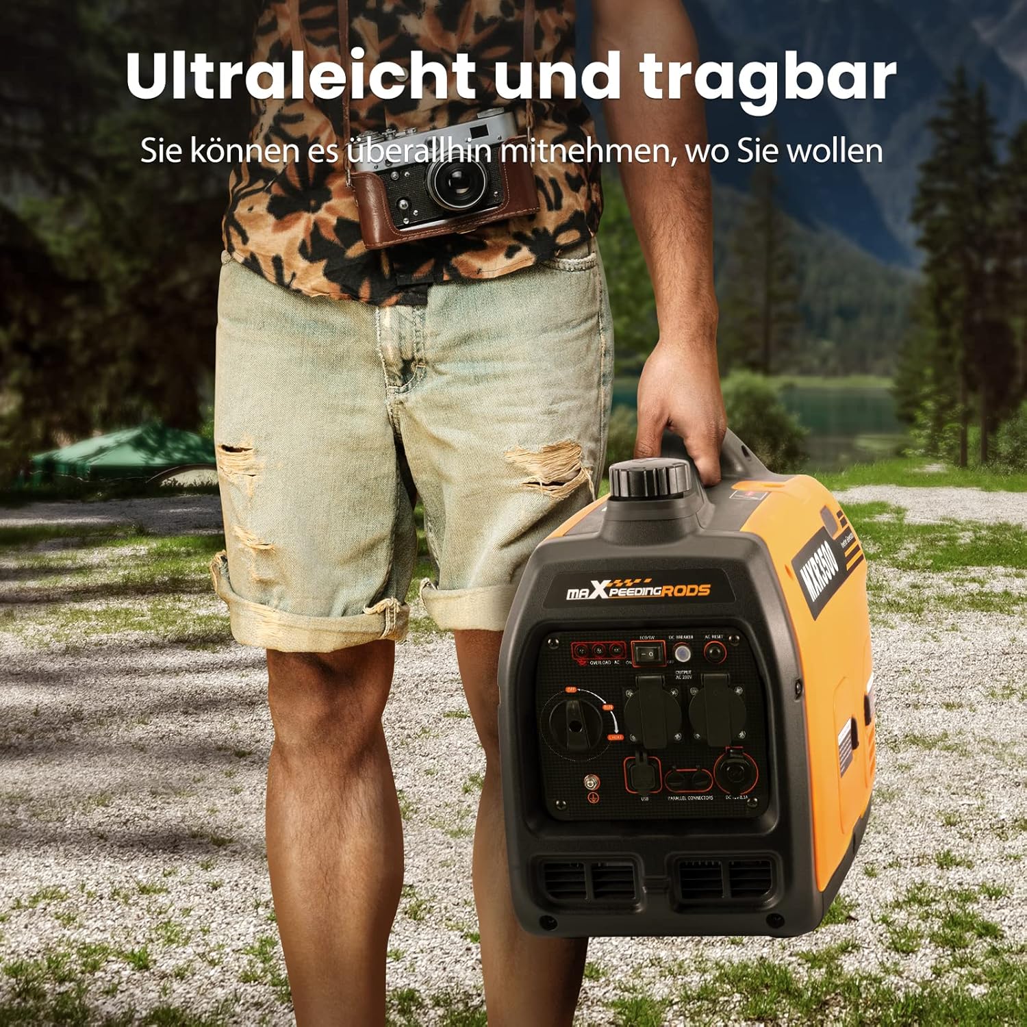 maXpeedingrods Inverter Stromerzeuger 3300W Stromgenerator Benzin Superleise 4 Takt mit USB und 230V Steckdosen Leicht als Notstromaggregat Backup Stromausfälle für Camping Wohnwagen Garage Baustelle