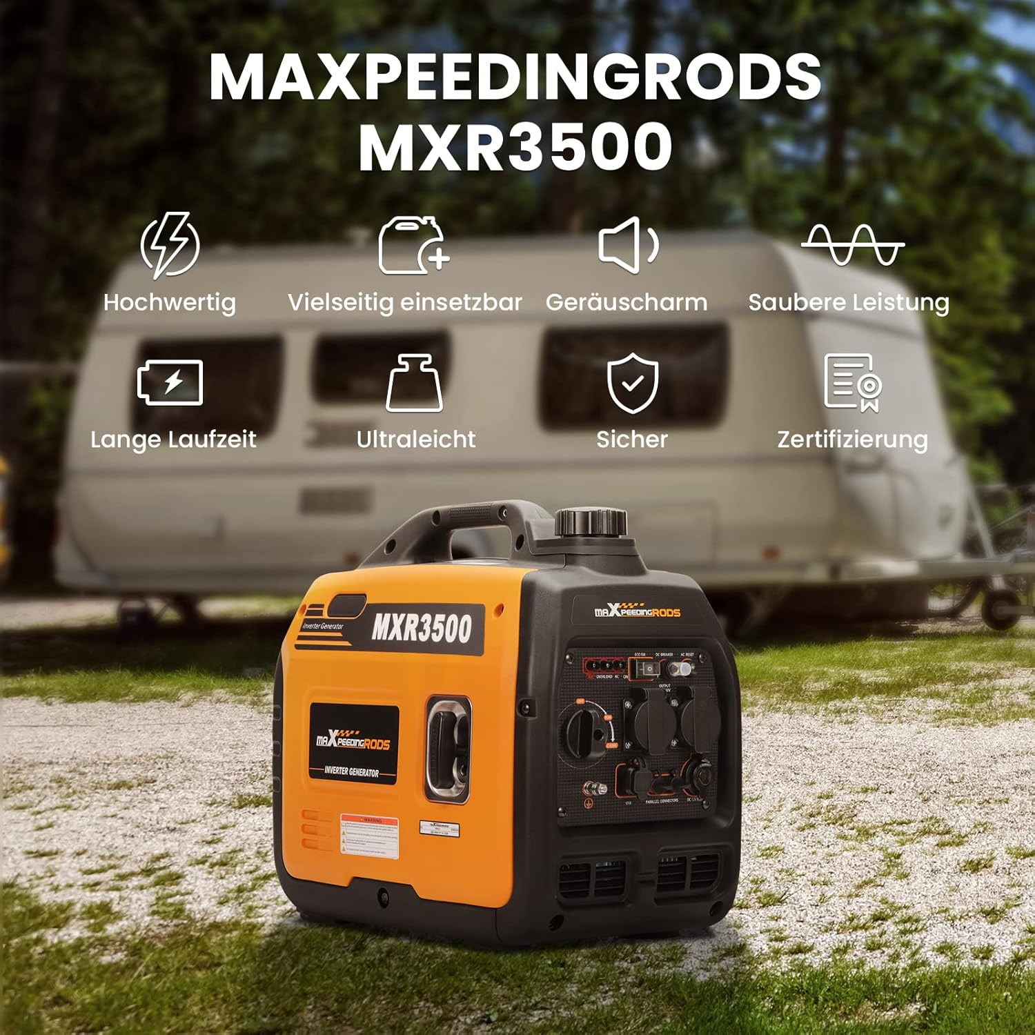maXpeedingrods Inverter Stromerzeuger 3300W Stromgenerator Benzin Superleise 4 Takt mit USB und 230V Steckdosen Leicht als Notstromaggregat Backup Stromausfälle für Camping Wohnwagen Garage Baustelle